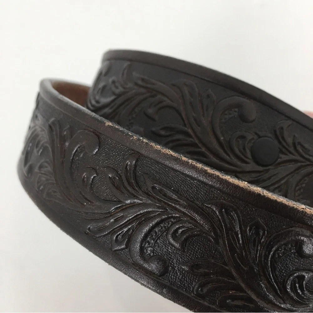 Tony Lama Western Tooled Top Grain Leather Belt Brown Unisex Size 24 Cowboy Belt